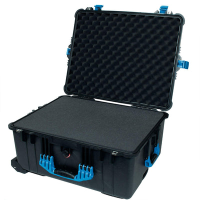 Pelican 1610 Case, Black with Blue Handles and Latches Pick & Pluck Foam with Convolute Lid Foam ColorCase 016100-0001-110-120