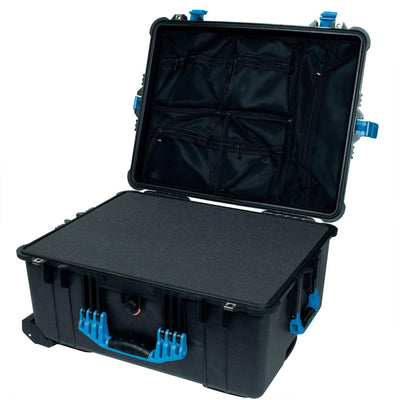 Pelican 1610 Case, Black with Blue Handles and Latches Pick & Pluck Foam with Mesh Lid Organizer ColorCase 016100-0101-110-120