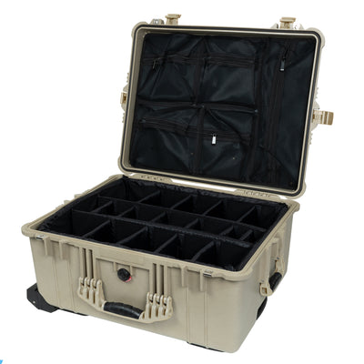 Pelican 1610 Case, Desert Tan Black Padded Nylon Dividers with Mesh Lid Organizer ColorCase 016100-0010-310-310