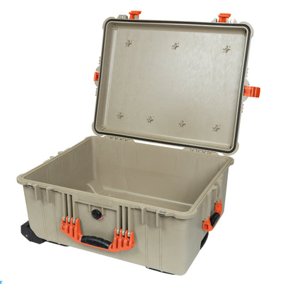 Pelican 1610 Case, Desert Tan with Orange Handles and Latches None (Case Only) ColorCase 016100-0000-310-150