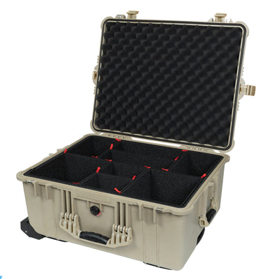 Pelican 1610 Case, Desert Tan TrekPak Divider System with Convolute Lid Foam ColorCase 016100-0020-310-310