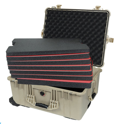 Pelican 1610 Case, Desert Tan Custom Tool Kit (7 Foam Inserts with Convolute Lid Foam) ColorCase 016100-0060-310-310