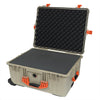 Pelican 1610 Case, Desert Tan with Orange Handles and Latches Pick & Pluck Foam with Convolute Lid Foam ColorCase 016100-0001-310-150