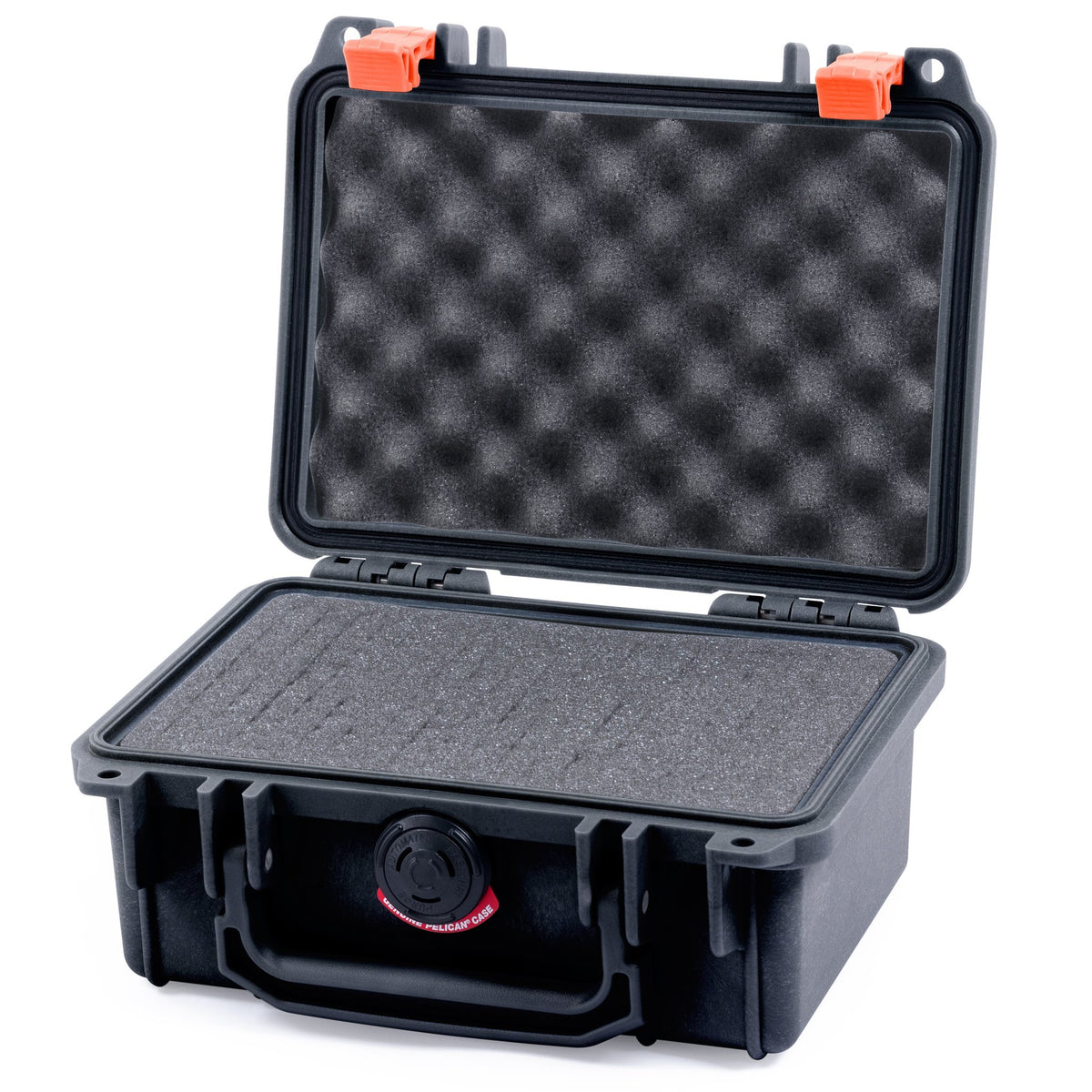Pelican 1120 Case, Black with Orange Latches Pick &amp; Pluck Foam with Convolute Lid Foam ColorCase 011200-0001-110-300