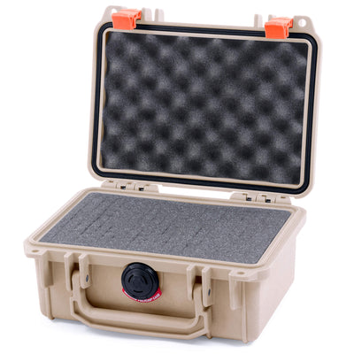 Pelican 1120 Case, Desert Tan with Orange Latches Pick & Pluck Foam with Convolute Lid Foam ColorCase 011200-0001-310-150