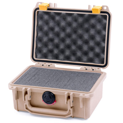 Pelican 1120 Case, Desert Tan with Yellow Latches Pick & Pluck Foam with Convolute Lid Foam ColorCase 011200-0001-310-240