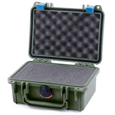 Pelican 1120 Case, OD Green with Blue Latches Pick & Pluck Foam with Convolute Lid Foam ColorCase 011200-0001-130-120