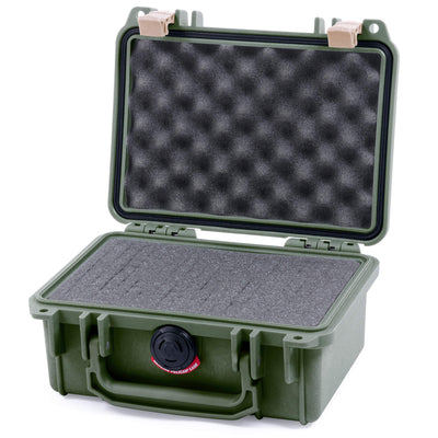 Pelican 1120 Case, OD Green with Desert Tan Latches Pick & Pluck Foam with Convolute Lid Foam ColorCase 011200-0001-130-310