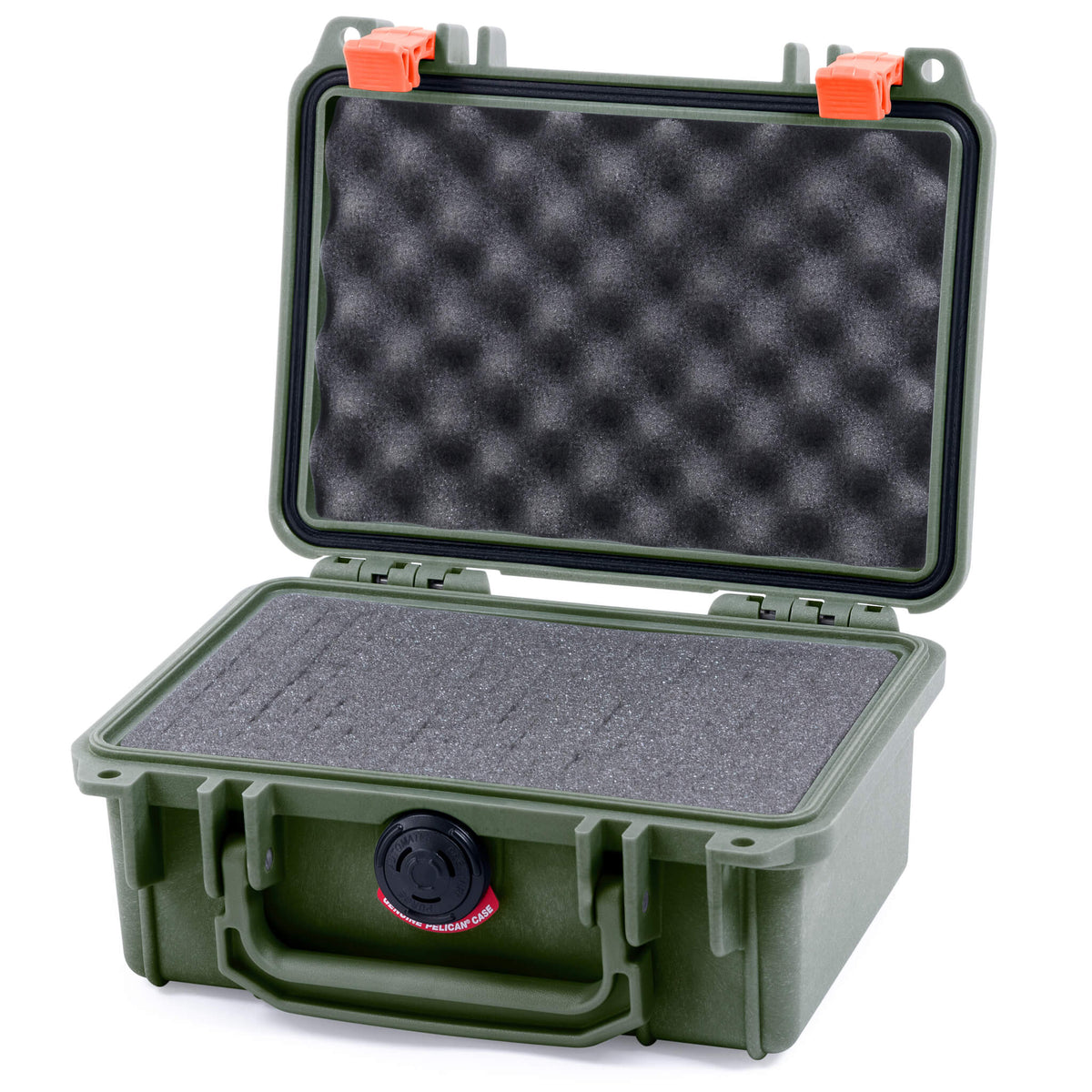 Pelican 1120 Case, OD Green with Orange Latches Pick &amp; Pluck Foam with Convolute Lid Foam ColorCase 011200-0001-130-150