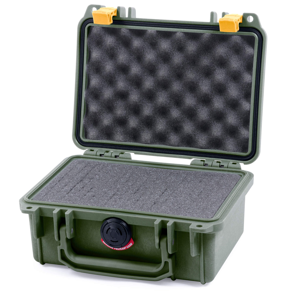 Pelican 1120 Case, OD Green with Yellow Latches Pick &amp; Pluck Foam with Convolute Lid Foam ColorCase 011200-0001-130-240