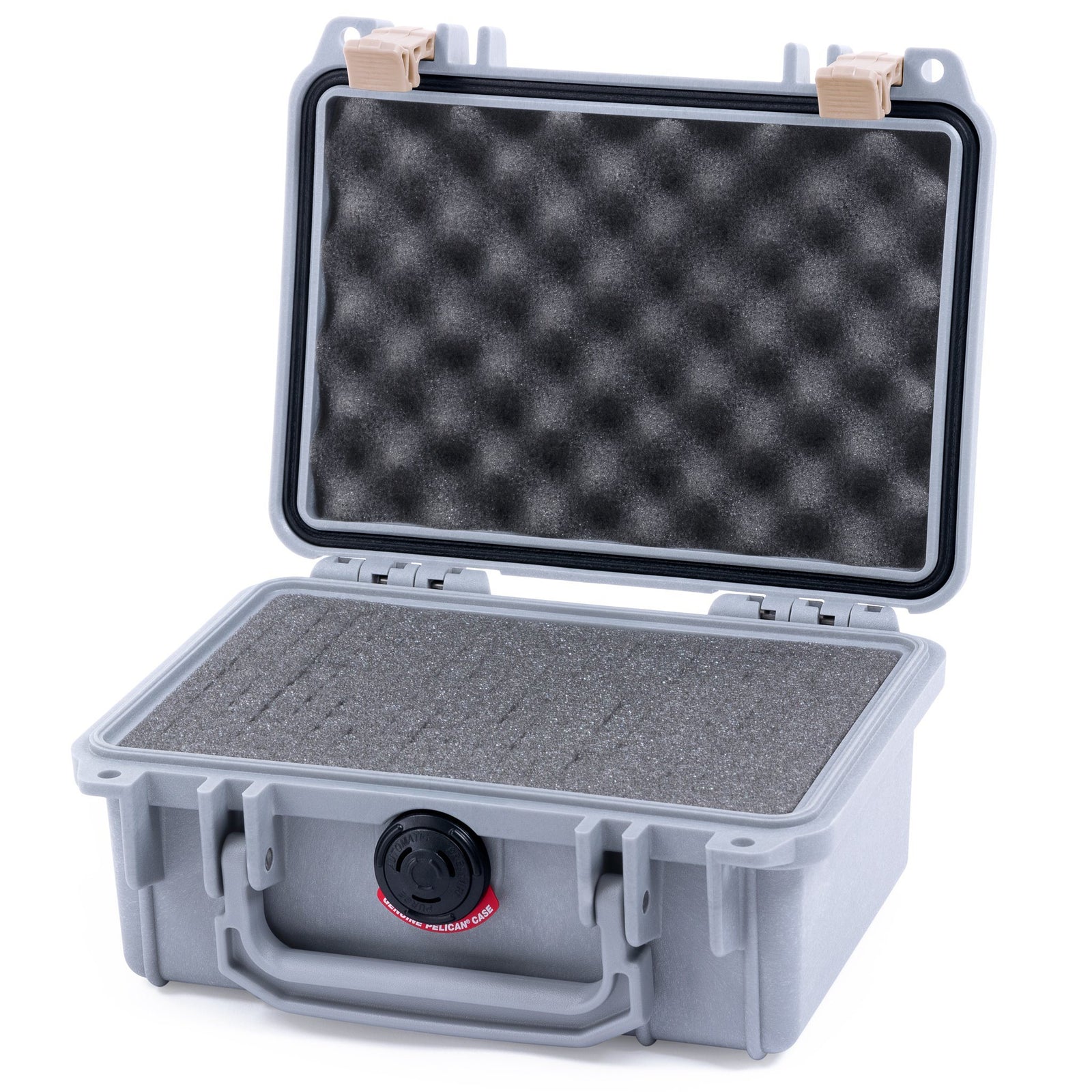 Pelican 1120 Case, Silver with Desert Tan Latches Pick & Pluck Foam with Convolute Lid Foam ColorCase 011200-0001-180-310