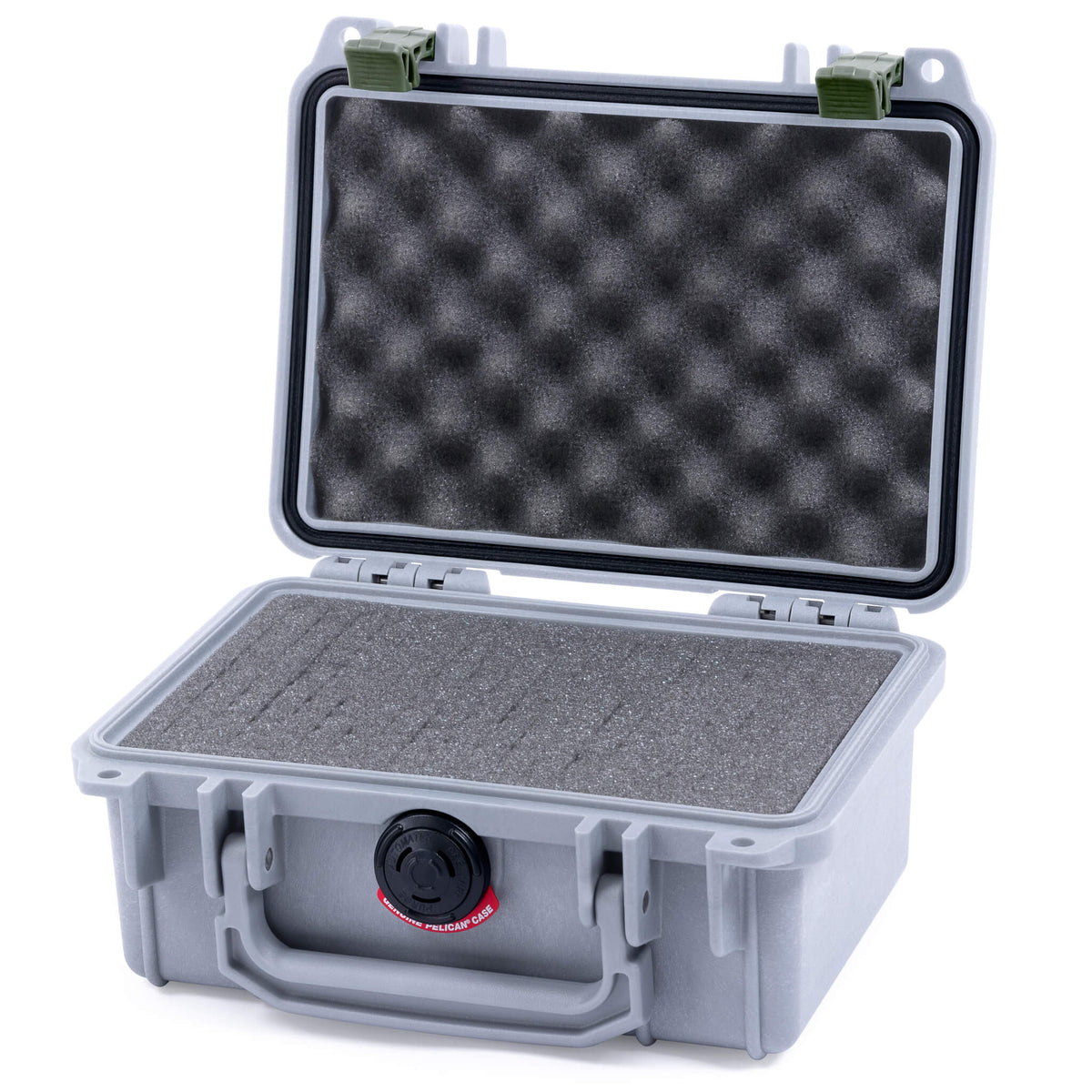 Pelican 1120 Case, Silver with OD Green Latches Pick &amp; Pluck Foam with Convolute Lid Foam ColorCase