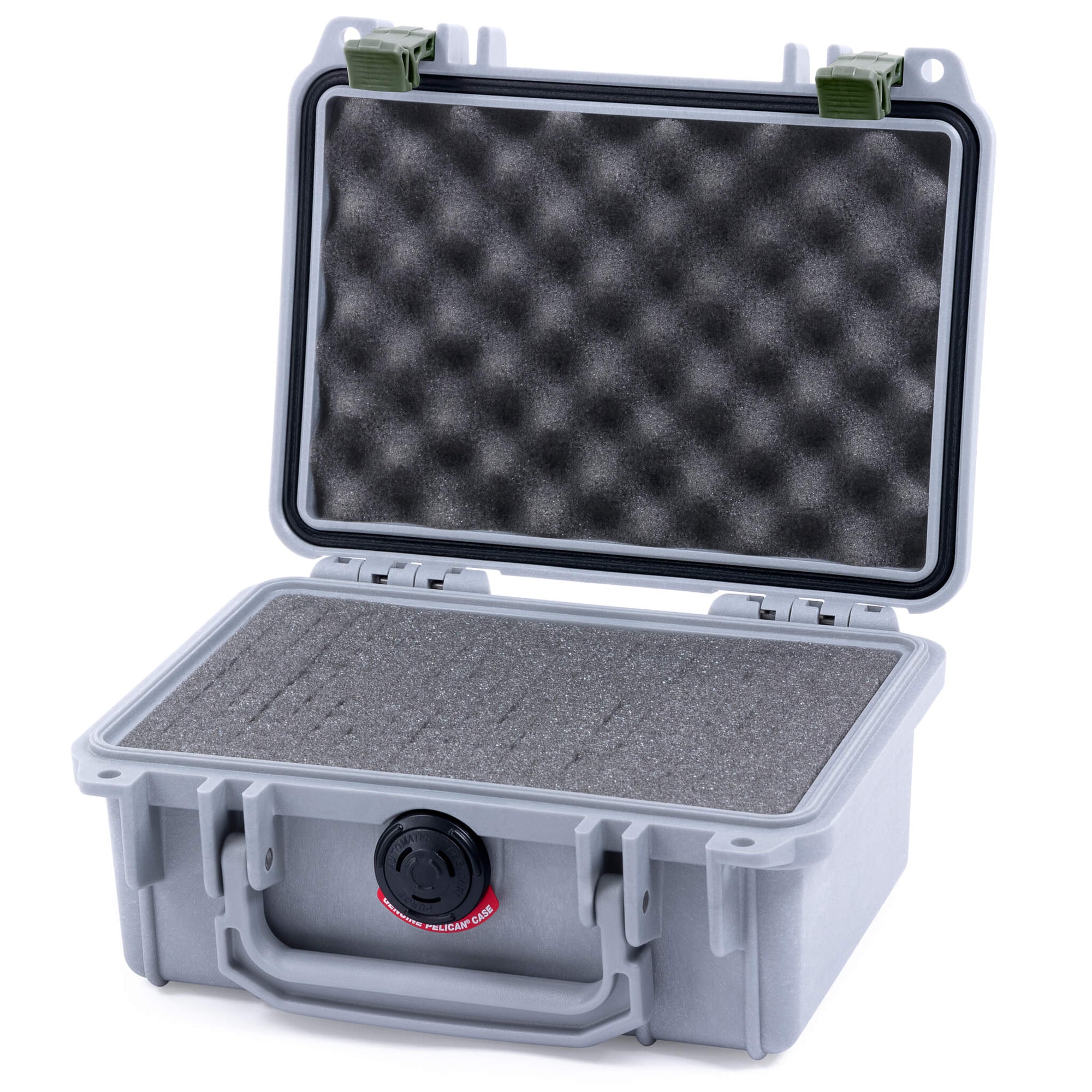Pelican 1120 Case, Silver with OD Green Latches Pick & Pluck Foam with Convolute Lid Foam ColorCase