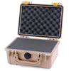 Pelican 1150 Case, Desert Tan with Yellow Latches Pick & Pluck Foam with Convolute Lid Foam ColorCase 011500-0001-310-240