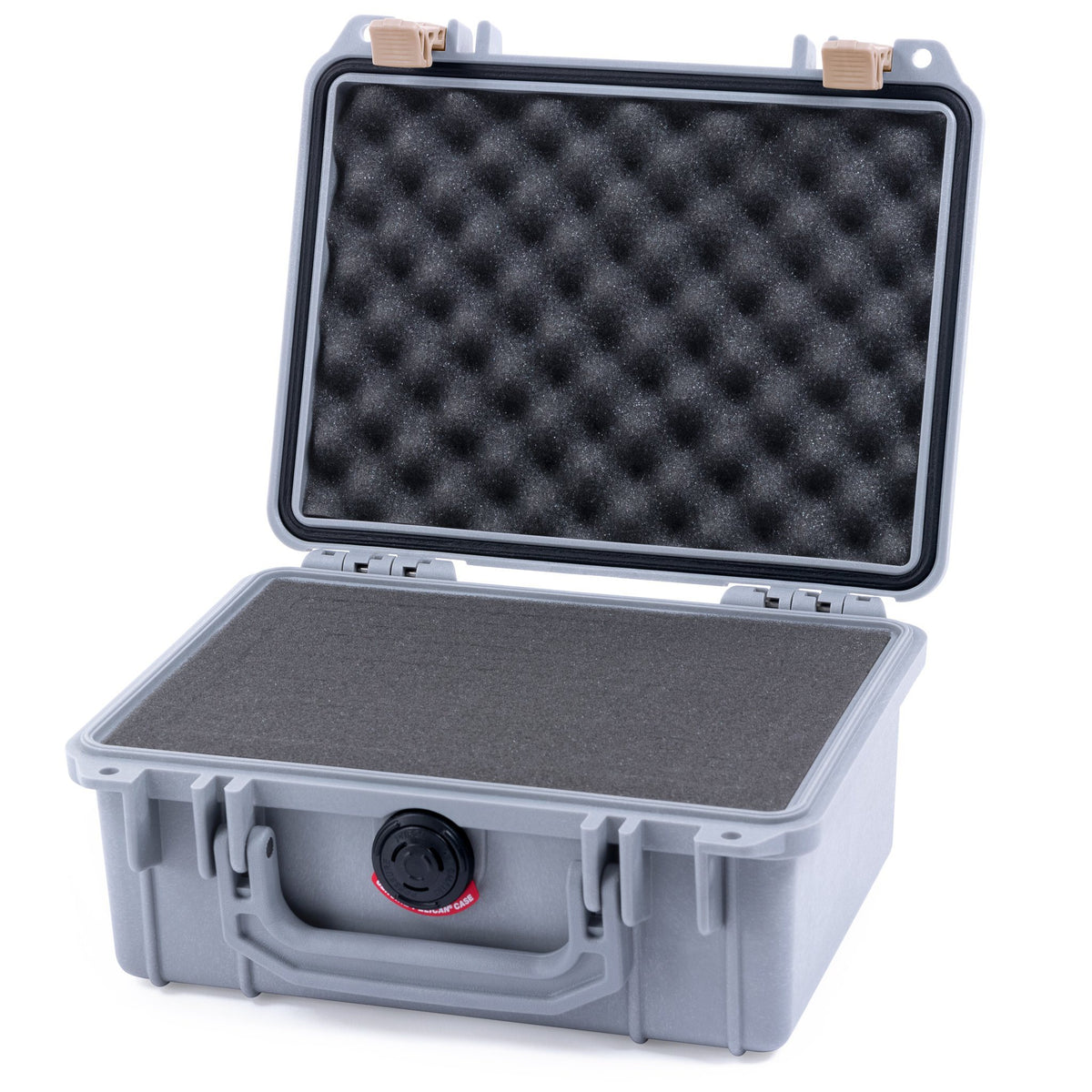 Pelican 1150 Case, Silver with Desert Tan Latches Pick &amp; Pluck Foam with Convolute Lid Foam ColorCase 011500-0001-180-310