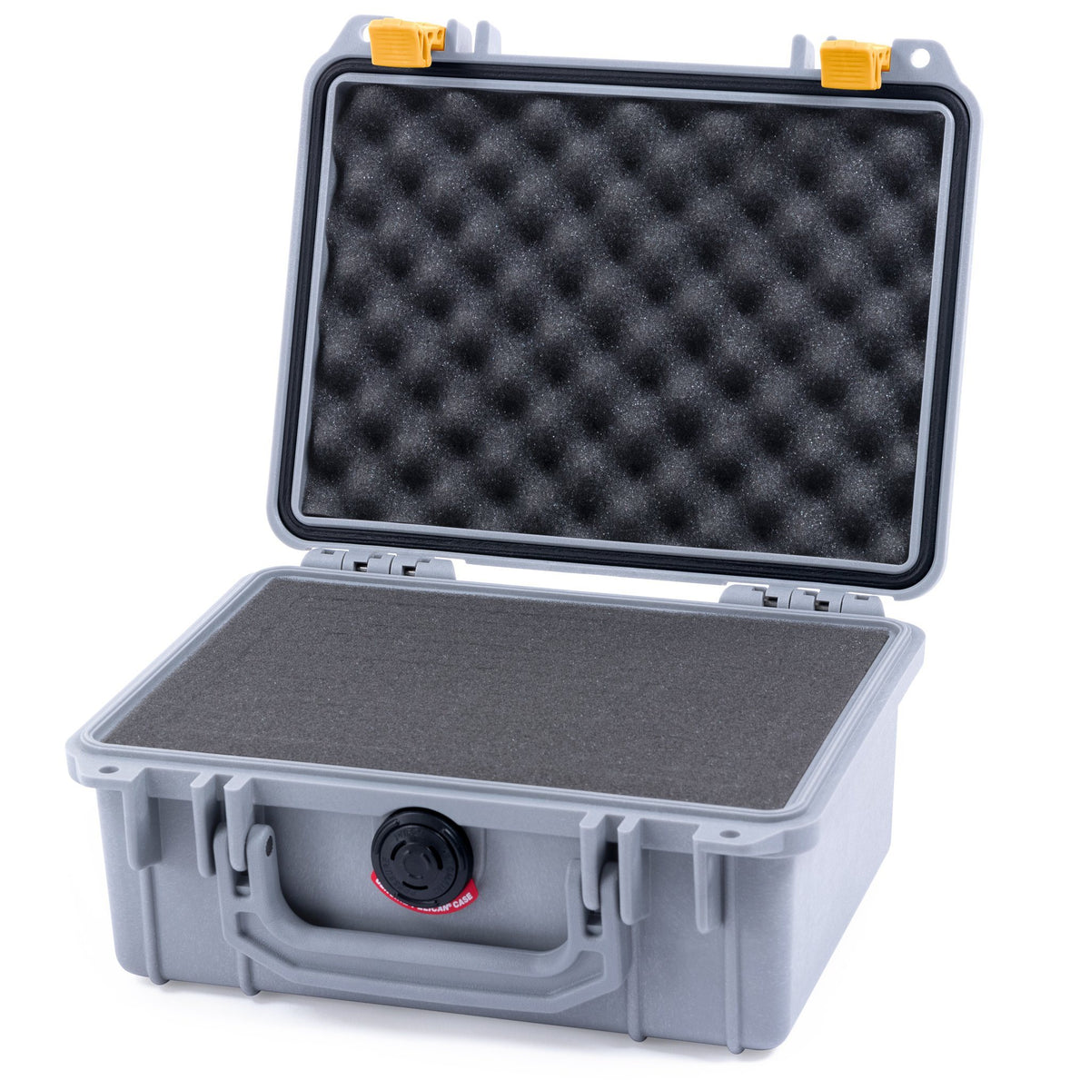 Pelican 1150 Case, Silver with Yellow Latches Pick &amp; Pluck Foam with Convolute Lid Foam ColorCase 011500-0001-180-240