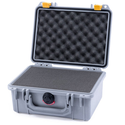 Pelican 1150 Case, Silver with Yellow Latches Pick & Pluck Foam with Convolute Lid Foam ColorCase 011500-0001-180-240