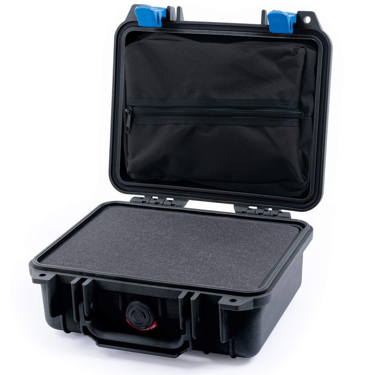 Pelican 1200 Case, Black with Blue Latches Pick &amp; Pluck Foam with Zipper Pouch ColorCase 012000-0101-110-120