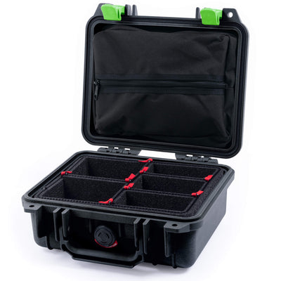 Pelican 1200 Case, Black with Lime Green Latches TrekPak Divider System with Zipper Pouch ColorCase 012000-0120-110-300