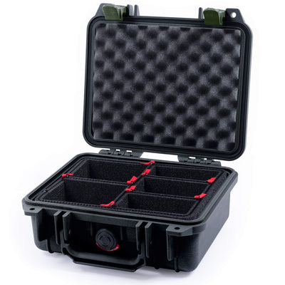 Pelican 1200 Case, Black with OD Green Latches TrekPak Divider System with Convolute Lid Foam ColorCase 012000-0020-110-130