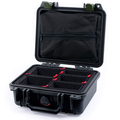 Pelican 1200 Case, Black with OD Green Latches TrekPak Divider System with Zipper Pouch ColorCase 012000-0120-110-130