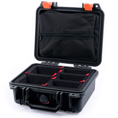 Pelican 1200 Case, Black with Orange Latches TrekPak Divider System with Zipper Pouch ColorCase 012000-0120-110-150
