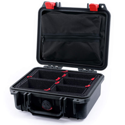 Pelican 1200 Case, Black with Red Latches TrekPak Divider System with Zipper Pouch ColorCase 012000-0120-110-320