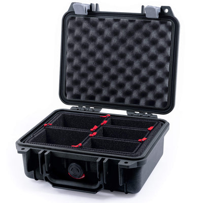 Pelican 1200 Case, Black with Silver Latches TrekPak Divider System with Convolute Lid Foam ColorCase 012000-0020-110-180