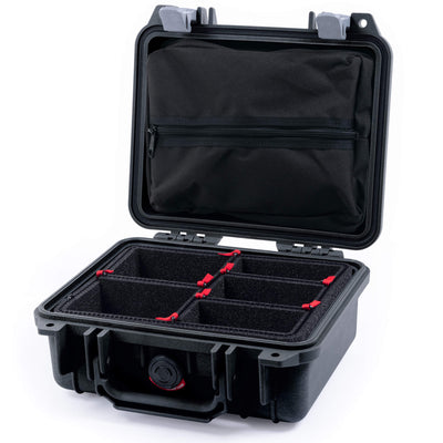 Pelican 1200 Case, Black with Silver Latches TrekPak Divider System with Zipper Pouch ColorCase 012000-0120-110-180
