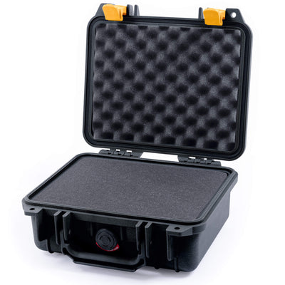 Pelican 1200 Case, Black with Yellow Latches Pick & Pluck Foam with Convolute Lid Foam ColorCase 012000-0001-110-240