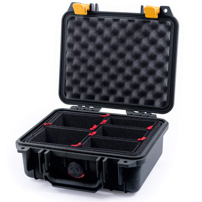 Pelican 1200 Case, Black with Yellow Latches TrekPak Divider System with Convolute Lid Foam ColorCase 012000-0020-110-240
