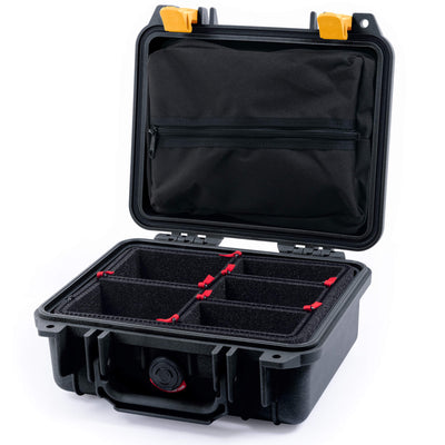 Pelican 1200 Case, Black with Yellow Latches TrekPak Divider System with Zipper Pouch ColorCase 012000-0120-110-240