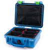 Pelican 1200 Case, Blue with Lime Green Latches TrekPak Divider System with Zipper Pouch ColorCase 012000-0120-120-300