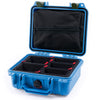 Pelican 1200 Case, Blue with OD Green Latches TrekPak Divider System with Zipper Pouch ColorCase 012000-0120-120-130