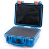 Pelican 1200 Case, Blue with Orange Latches Pick & Pluck Foam with Zipper Pouch ColorCase 012000-0101-120-150