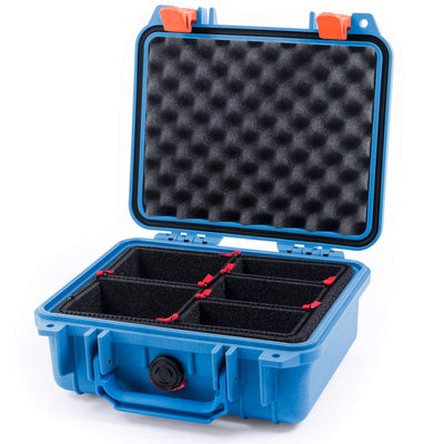 Pelican 1200 Case, Blue with Orange Latches TrekPak Divider System with Convolute Lid Foam ColorCase 012000-0020-120-150