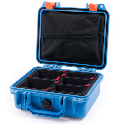Pelican 1200 Case, Blue with Orange Latches TrekPak Divider System with Zipper Pouch ColorCase 012000-0120-120-150