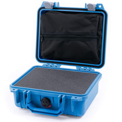 Pelican 1200 Case, Blue with Silver Latches Pick & Pluck Foam with Zipper Pouch ColorCase 012000-0101-120-180