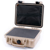 Pelican 1200 Case, Desert Tan with Black Latches Pick & Pluck Foam with Zipper Pouch ColorCase 012000-0101-310-110