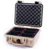 Pelican 1200 Case, Desert Tan with Black Latches TrekPak Divider System with Convolute Lid Foam ColorCase 012000-0020-310-110