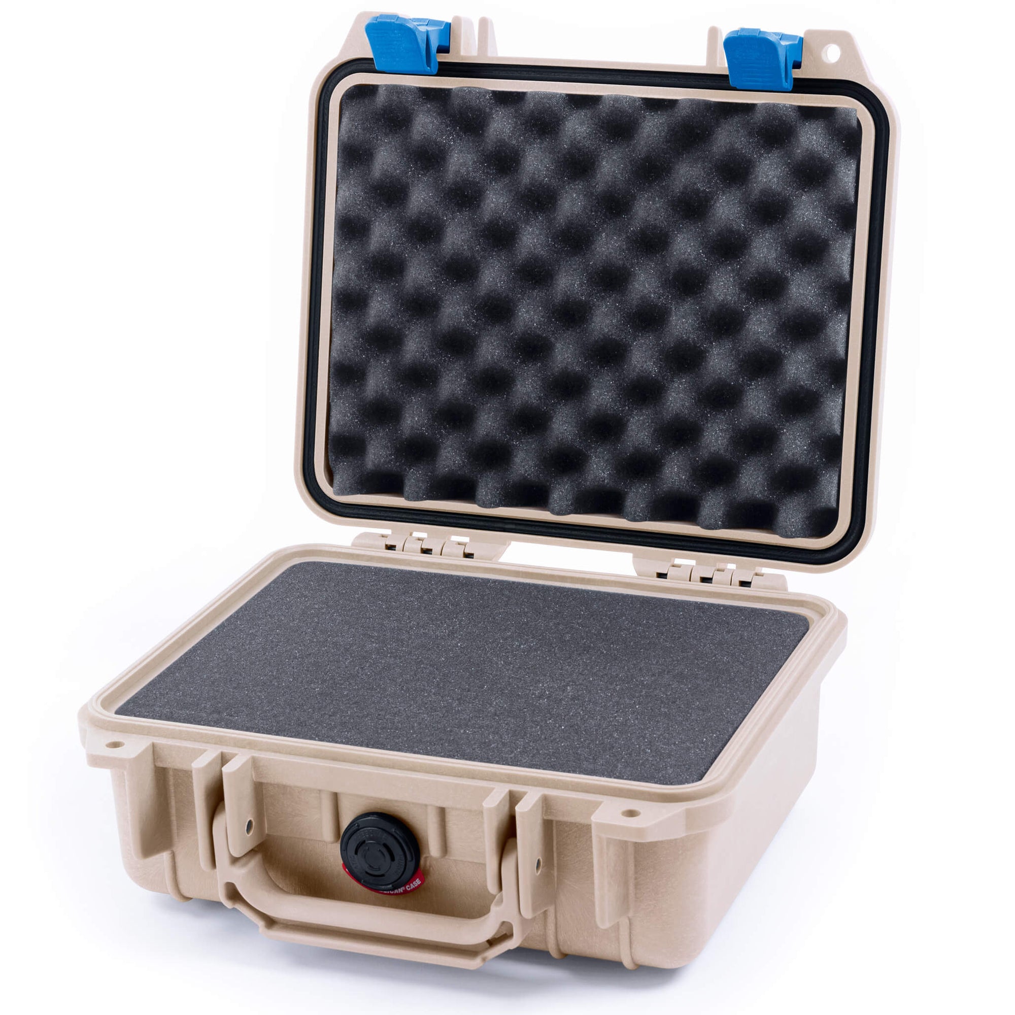 Pelican 1200 Case, Desert Tan with Blue Latches Pick & Pluck Foam with Convolute Foam ColorCase 012000-0001-310-120