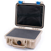Pelican 1200 Case, Desert Tan with Blue Latches Pick & Pluck Foam with Zipper Pouch ColorCase 012000-0101-310-120