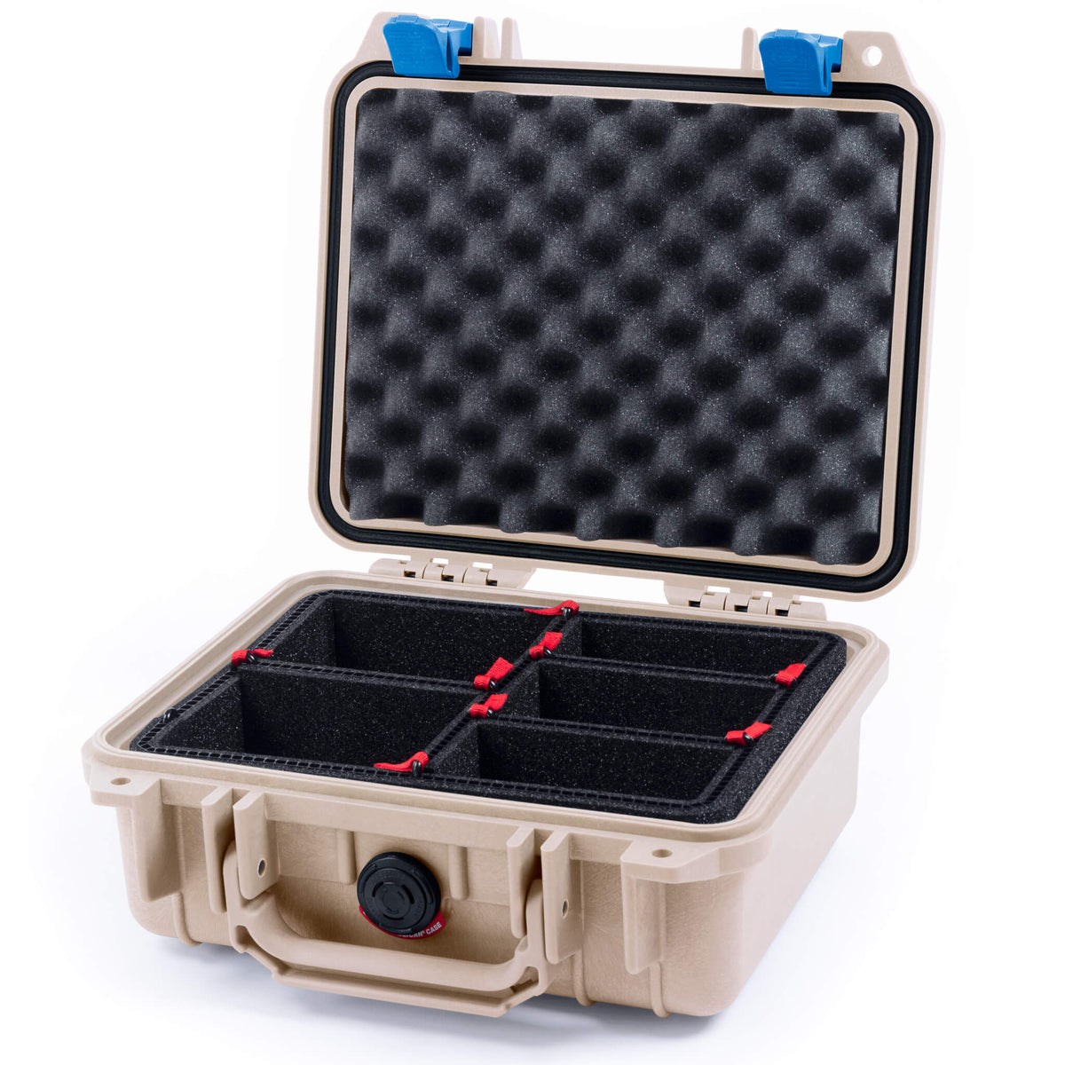 Pelican 1200 Case, Desert Tan with Blue Latches TrekPak with Convolute Foam ColorCase 012000-0020-310-120