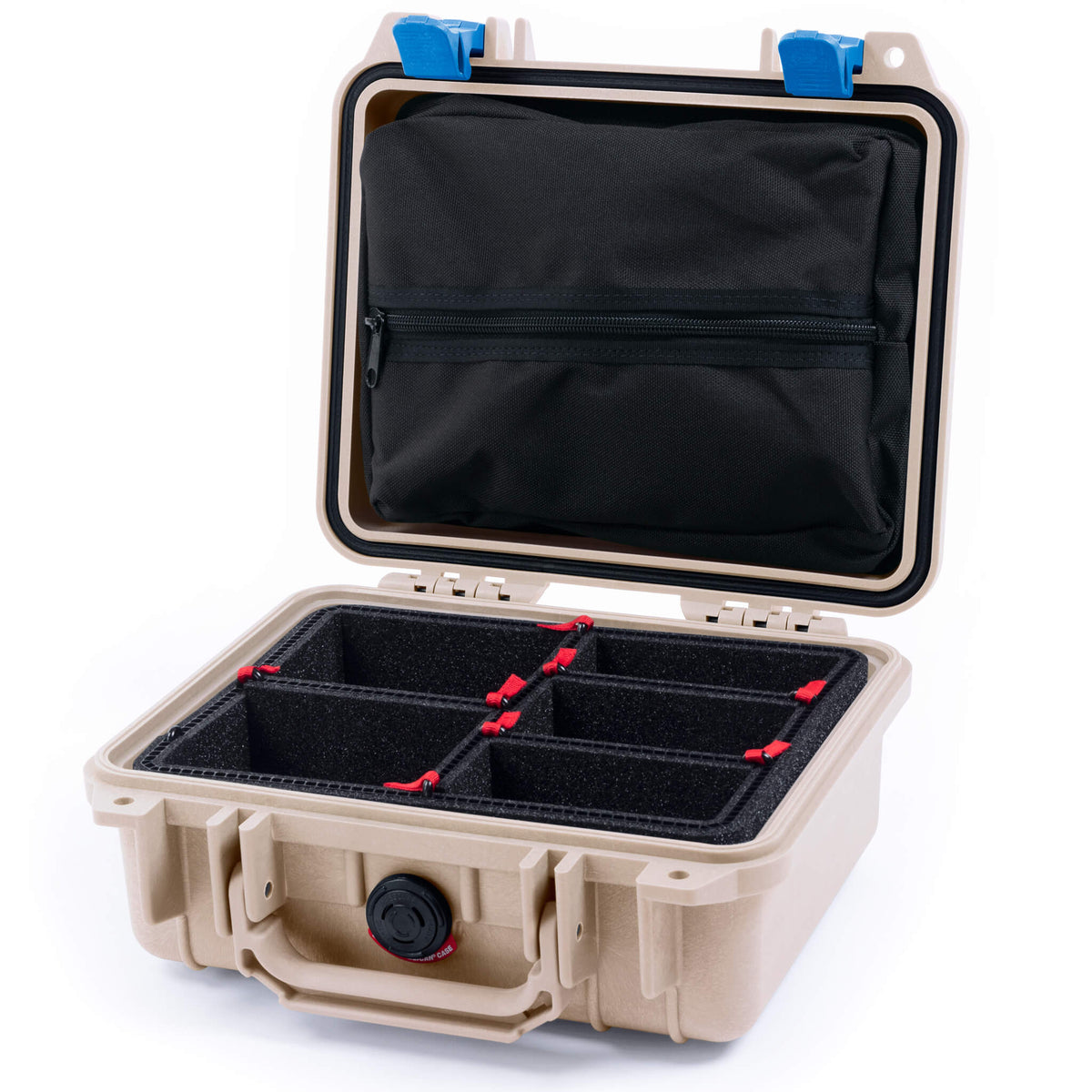 Pelican 1200 Case, Desert Tan with Blue Latches TrekPak with Zipper Pouch ColorCase 012000-0120-310-120