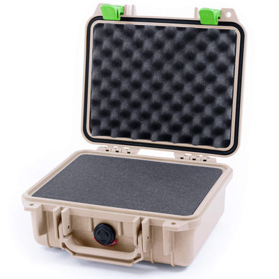 Pelican 1200 Case, Desert Tan with Lime Green Latches Pick & Pluck Foam with Convolute Lid Foam ColorCase 012000-0001-310-300
