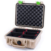 Pelican 1200 Case, Desert Tan with Lime Green Latches TrekPak Divider System with Convolute Lid Foam ColorCase 012000-0020-310-300