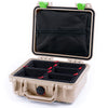 Pelican 1200 Case, Desert Tan with Lime Green Latches TrekPak Divider System with Zipper Pouch ColorCase 012000-0120-310-300