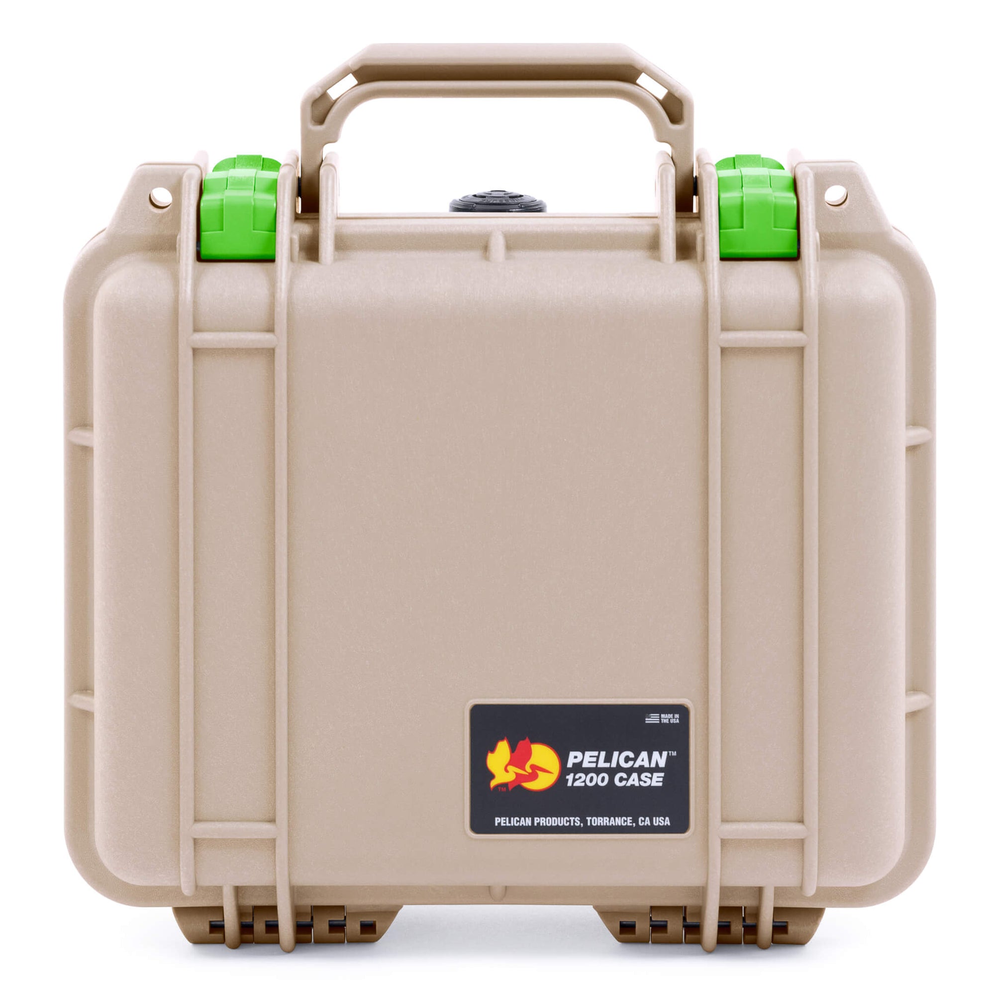 Pelican 1200 Case, Desert Tan with Lime Green Latches ColorCase 