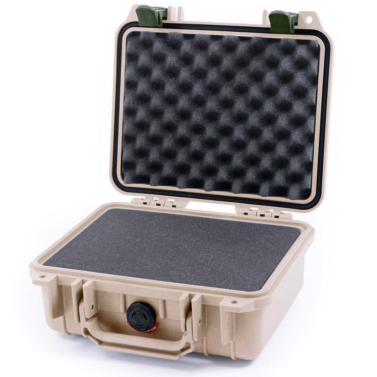 Pelican 1200 Case, Desert Tan with OD Green Latches Pick &amp; Pluck Foam with Convolute Lid Foam ColorCase 012000-0001-310-130