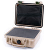 Pelican 1200 Case, Desert Tan with OD Green Latches Pick & Pluck Foam with Zipper Pouch ColorCase 012000-0101-310-130